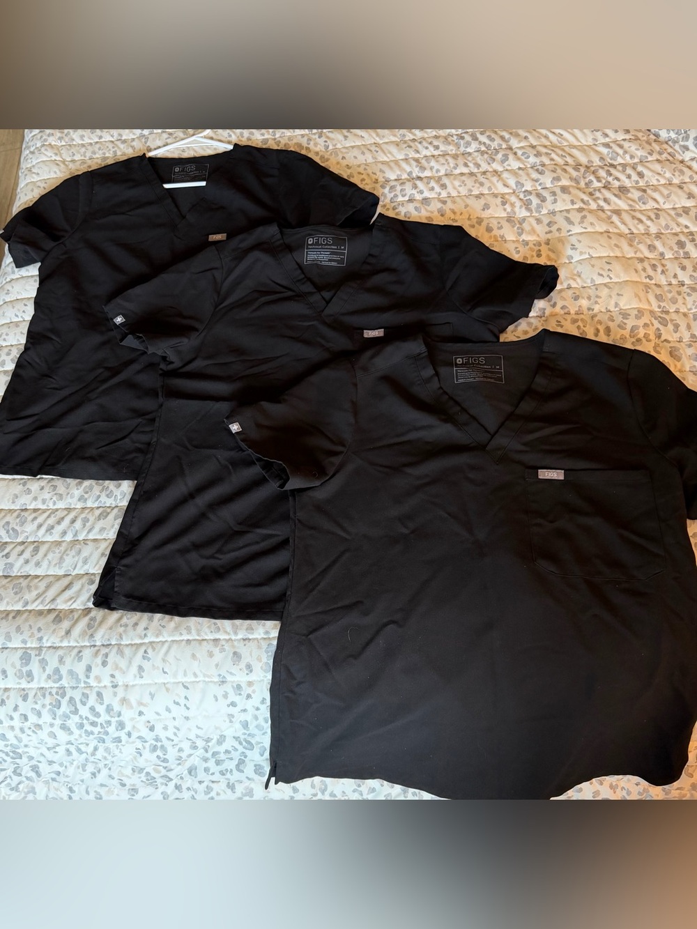 Set of 3 - Figs Black One Pocket Scrub Tops